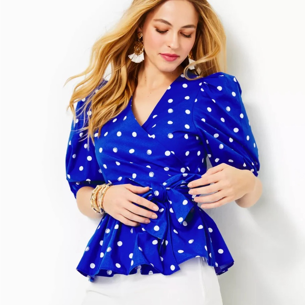 NWT Lilly Pulitzer Blue Polka Dot Top